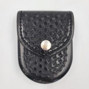Safariland Black Leather Hard Handcuff Belt Case Basketweave Snap Security Polic